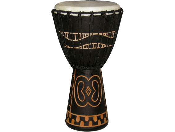 TANGA DA60-7G - Djembé artisanal 12" sculpté, Acajou, peau chèvre, cordage traditionnel, noir