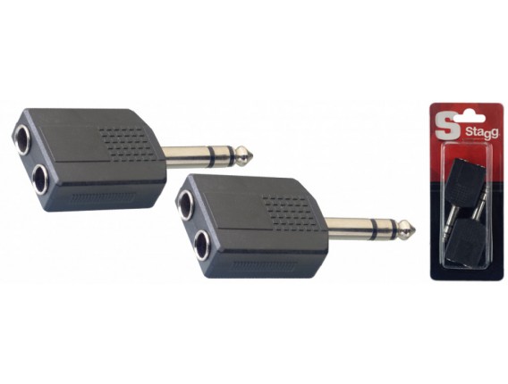 STAGG AC-PMS2PFH - Adaptateur 2 x jack femelle mono vers 1 x jack mâle stéréo, Blister 2 pièces
