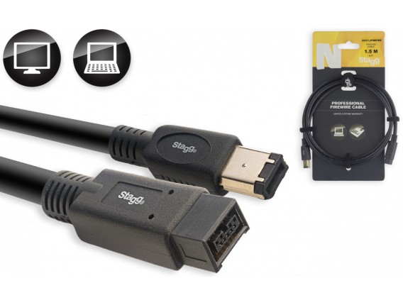 STAGG NCC1,5FW8FW6 - Câble adaptateur Firewire 800 / Firewire 400, série N, 1,5m*
