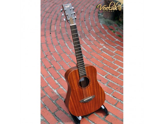 VEELAH TOGO-MF - Guitare Electro-acoustique de voyage compacte, Corps Acajou, Table acajou massif, Naturel open pores (Housse fo
