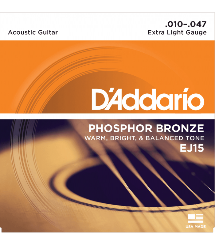 D'ADDARIO EJ15 - Jeu de cordes Folk Phosphore Bronze, Tirant Extra Light  10-14-23-30-39-47 - Rockamusic