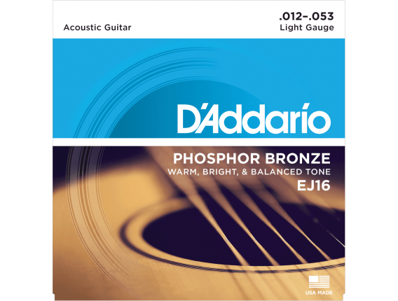 D'ADDARIO EJ16 - Jeu de cordes Folk Phosphore Bronze, Tirant Light 12-16-24-32-42-53