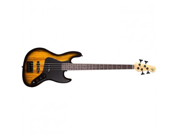 MICHAEL KELLY Element CC4 Zebraburst - Basse électrique 4 cordes, Corps en cèdre rouge, Burl Top, touche palissandre, Electroniq