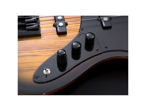 MICHAEL KELLY Element CC4 Zebraburst - Basse électrique 4 cordes, Corps en cèdre rouge, Burl Top, touche palissandre, Electroniq