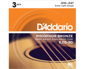 D'ADDARIO EJ15-3D - Lot de 3 jeux de cordes EJ15 Phosphore Bronze, Extra Light 10-47