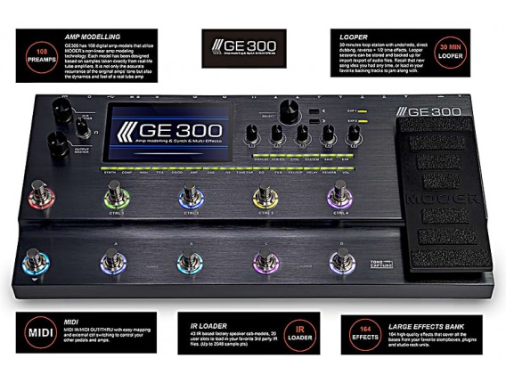 MOOER - GE 300 - Pédalier Multi-effets guitare à modélisations Professionnel avec looper 30 mns et ToneCapture