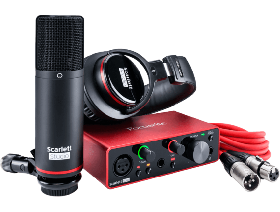 FOCUSRITE Scarlett 3 Solo-Studio - Pack enregistrement, Interface audio Scarlett Solo 3ième génération + micro studio + casque (