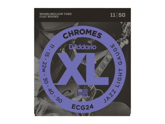 D'ADDARIO ECG24 - Jeu de cordes à filet plat pour guitare électrique Chromes, Jazz Light, 11-50