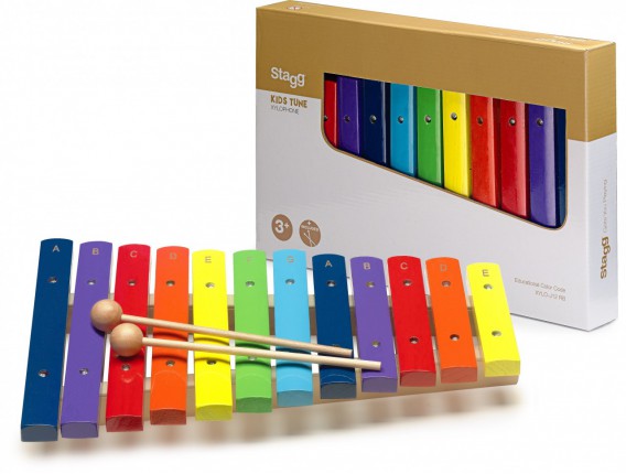 STAGG XYLO-J12 RB - Xylophone avec 12 lames de différentes couleurs et deux mailloches en bois