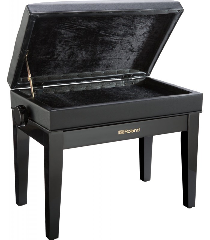 sin cable dinero Espacioso ROLAND RPB-400 BK-EU - Banquette piano noir satiné, dessus vinyle noir avec  tiroir pour partitions - Rockamusic