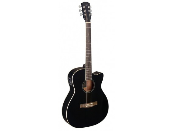 J.N. GUITARS BES-ACE BK - Guitare électro acoustique auditorium, Corps sapele pan coupé, Table épicéa massif, Finition noire