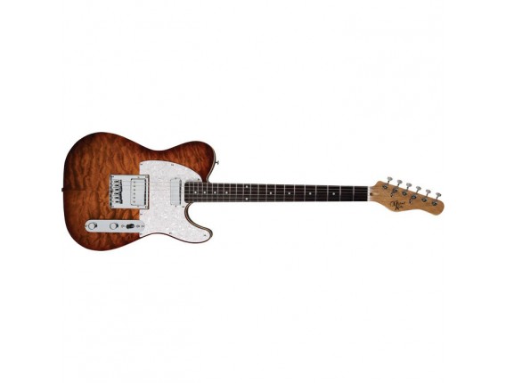 MICHAEL KELLY 1955 Caramel Burst. Guitare électrique type télécaster. Corps swamp ash avec top érable.
