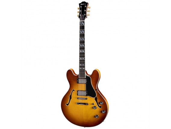 Eastman T486-GB - Goldburst Thinline Deluxe M, Semi Hollowbody, Corps et table érable, Manche érable Touche ébène, 2 Humb...