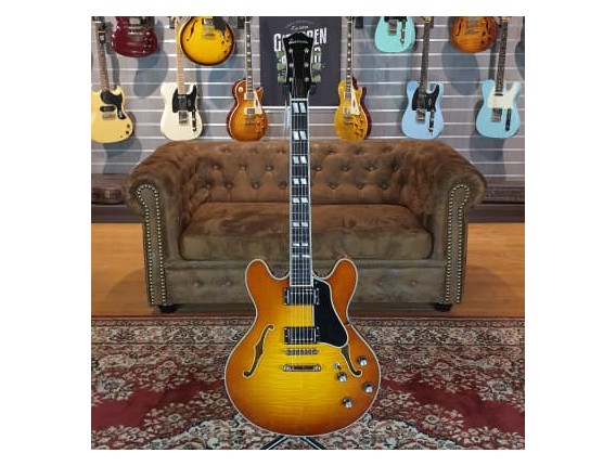 Eastman T486-GB - Goldburst Thinline Deluxe M, Semi Hollowbody, Corps et table érable, Manche érable Touche ébène, 2 Humb...