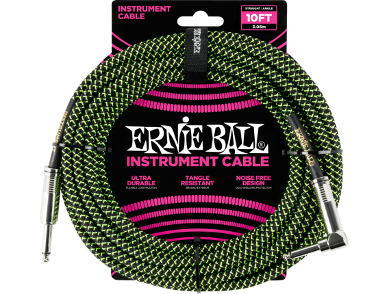 ERNIE BALL - Jack/jack coudé - 3m noir et vert