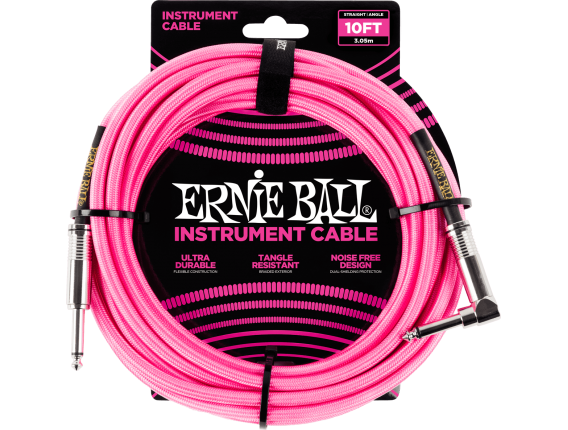 ERNIE BALL - Jack/jack coudé - 3m rose fluo