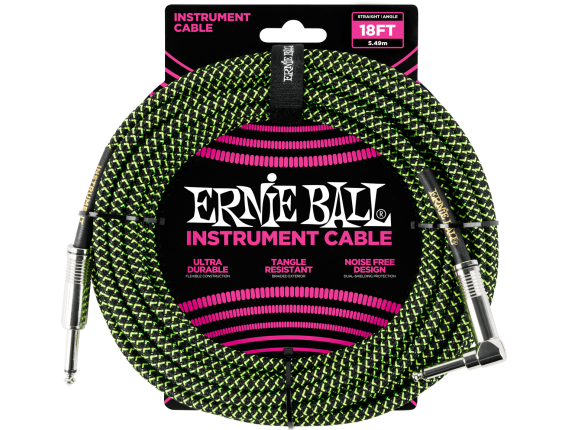 ERNIE BALL - Jack/jack coudé - 5,5m noir et vert