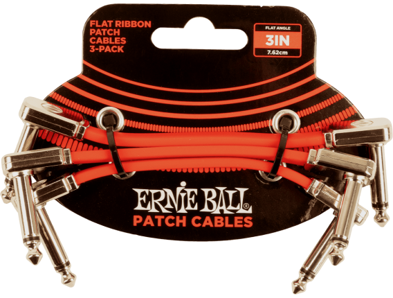 ERNIE BALL - Jack/jack coudé - 7,5cm rouge fluo, pack de 3