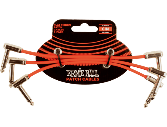 ERNIE BALL - Jack/jack coudé - 15cm rouge fluo, pack de 3