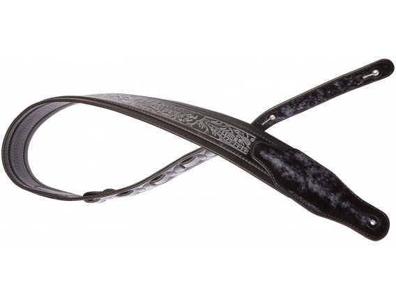 STAGG SPFL LEAF BLK - Sangle rembourrée noire en similicuir avec motif feuille pressé, boir