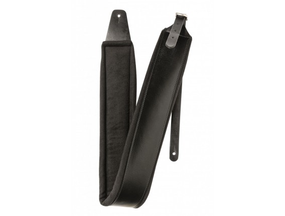 STAGG SLPL-BUCKLE BLK - Sangle rembourrée en cuir noir avec boucle chromée, noir