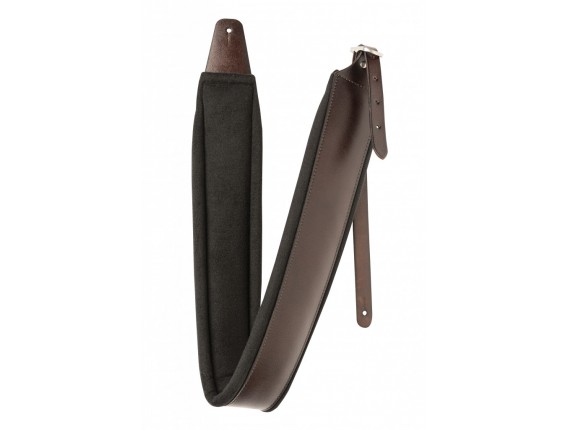 STAGG SLPL-BUCKLE BRW - Sangle rembourrée en cuir noir avec boucle chromée, marron