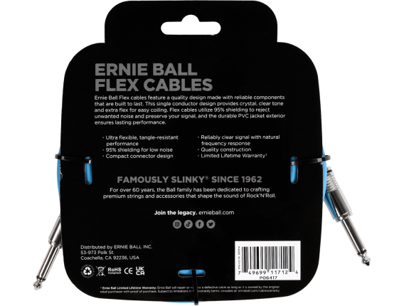 ERNIE BALL 6417 - Jack/jack - 6m bleu