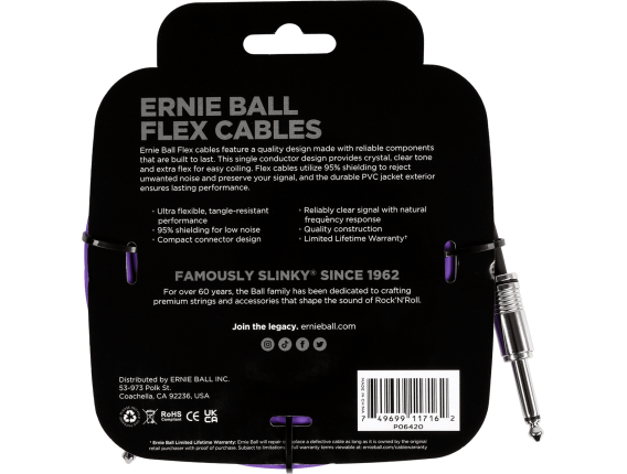ERNIE BALL 6420 - Jack/jack - 6m violet