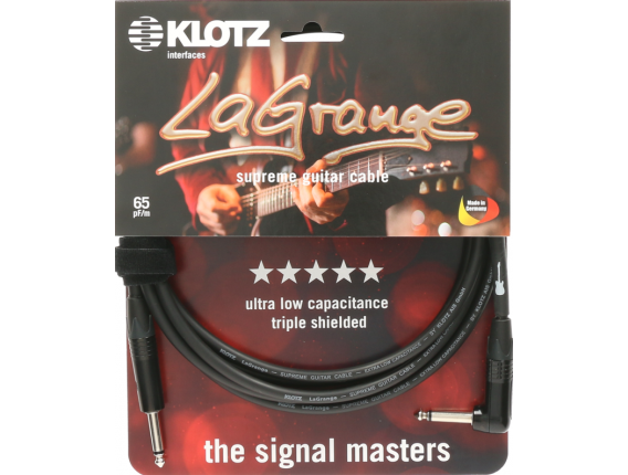 KLOTZ LA-GPR0300 - Câble instrument Jack droit / Jack coudé Série La Grange 3 mètres, Made in Germany