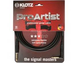 KLOTZ PROK030PR - Câble instrument Jack droit / Jack coudé Série Pro Artist 3 mètres, Made in Germany