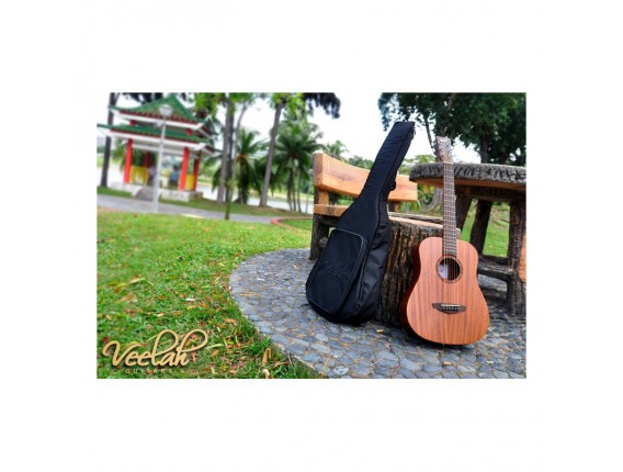 VEELAH TOGO-M - Guitare Acoustique de voyage compacte, Corps Acajou, Table acajou massif, Naturel open pores (Housse fournie)