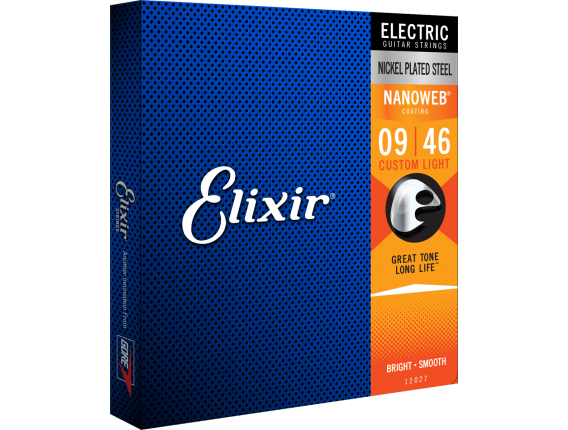 ELIXIR 12027 - Jeu de cordes électrique Nanoweb, tirant Custom Light 09-11-16-26-36-46