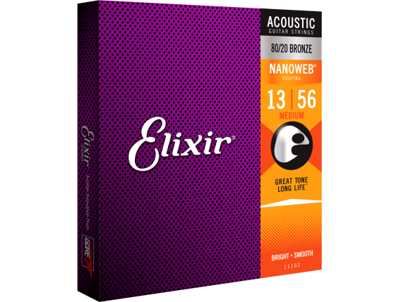 ELIXIR 11102 - Jeu de cordes acoustique Bronze 80/20 Nanoweb, tirant Medium 13-17-26-35-45-56