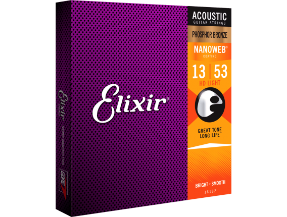 ELIXIR 16182 - Jeu de cordes acoustique Phosphor Bronze Nanoweb, tirant HD Light (13/17/25/32/42/53) - TAYLOR