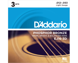 D'ADDARIO EJ16-3D - Lot de 3 jeux de cordes EJ16 Phosphore Bronze, Light 12-16-24-32-42-53