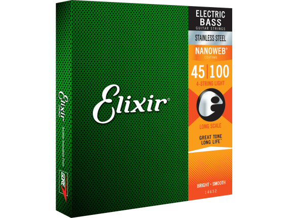 ELIXIR 14652 - Jeu de 4 cordes basse Nanoweb, Longscale, tirant Light 45-65-80-100