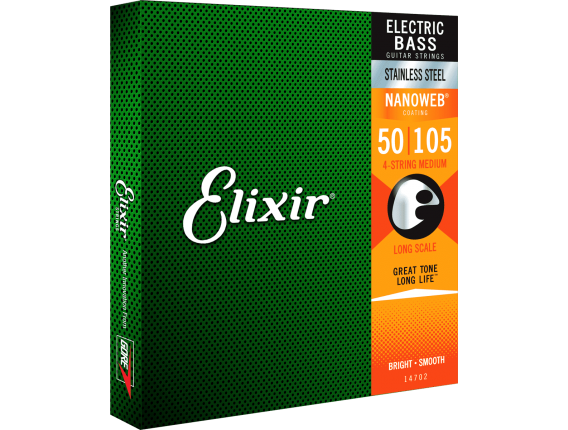 ELIXIR 14702 - Jeu de 4 cordes basse Nanoweb, Longscale, tirant Medium 50-70-85-105